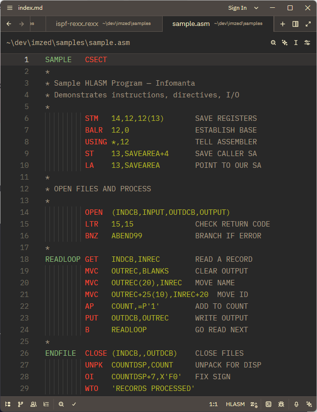 HLASM syntax highlighting in Zed