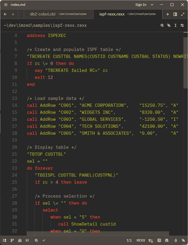 REXX syntax highlighting in Zed